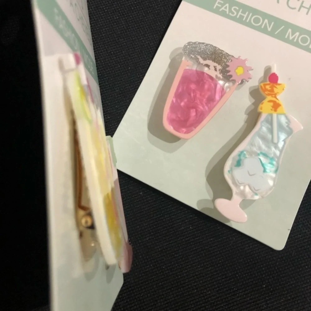 4piece Super cute fruity summer cocktail drinks glasses hair clips‎ new